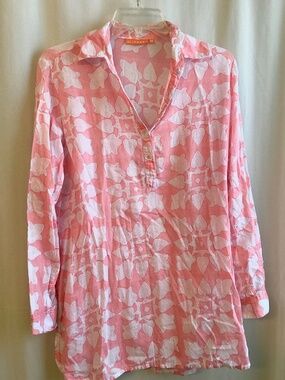 OLIPHANT.... Gauzy pink batik print tunic style top, size Med.